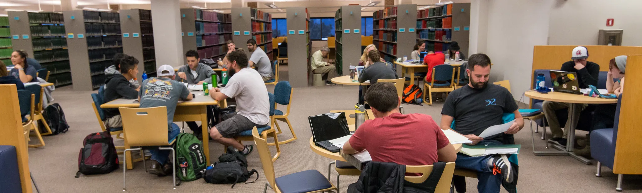 students in library