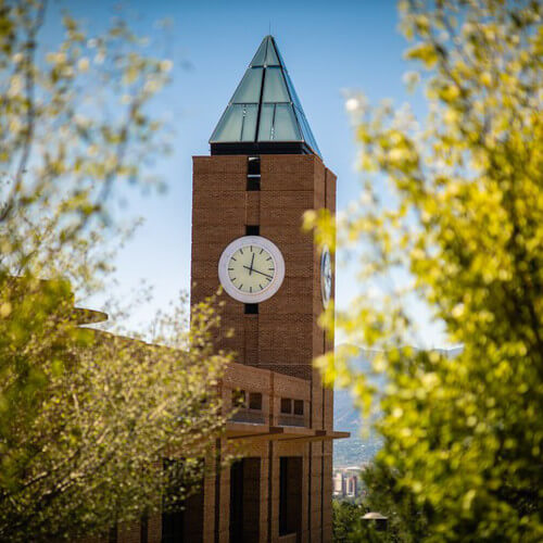 photo of the library's clocktower