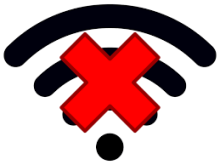a large red x over a wifi symbol